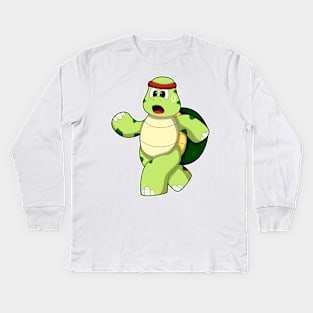 Turtle at Running with Headband Kids Long Sleeve T-Shirt